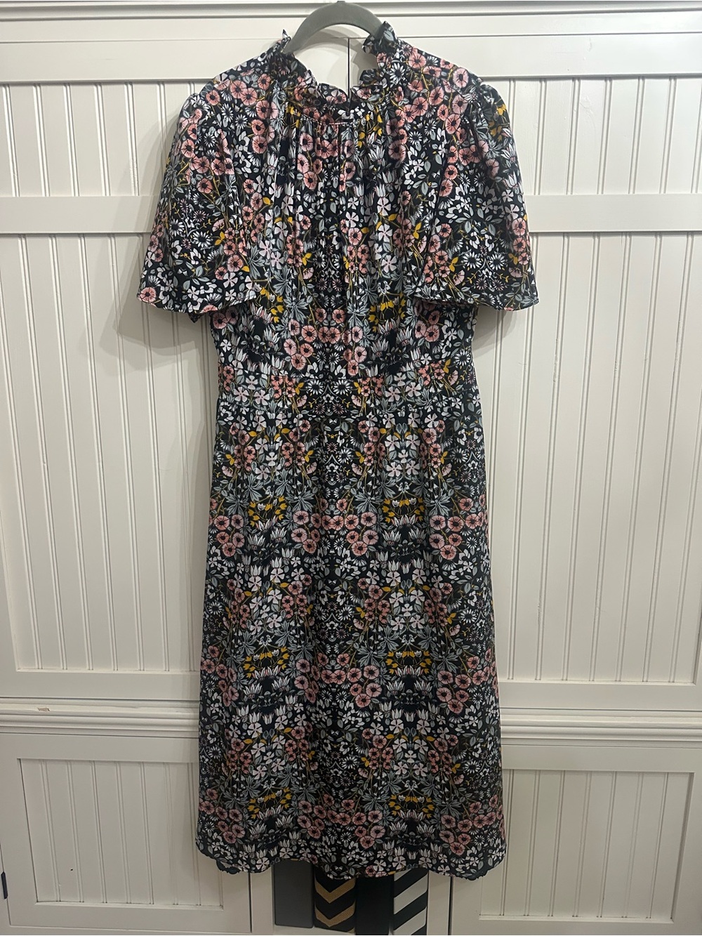 julia jordan Black Floral Midi Dress with Pink & Yellow Blooms Size 12